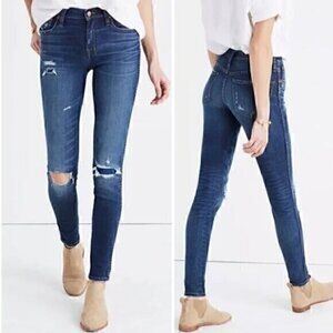 J. Crew Toothpick Jeans Womens 28 Low Rise Blue Distressed Patch Stretch Skinny